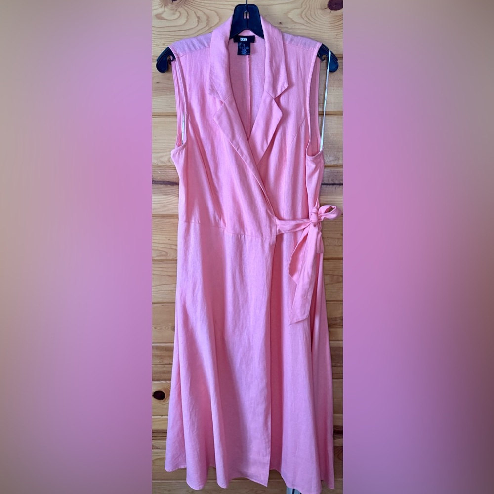 DKNY Coral Linen Midi Dress